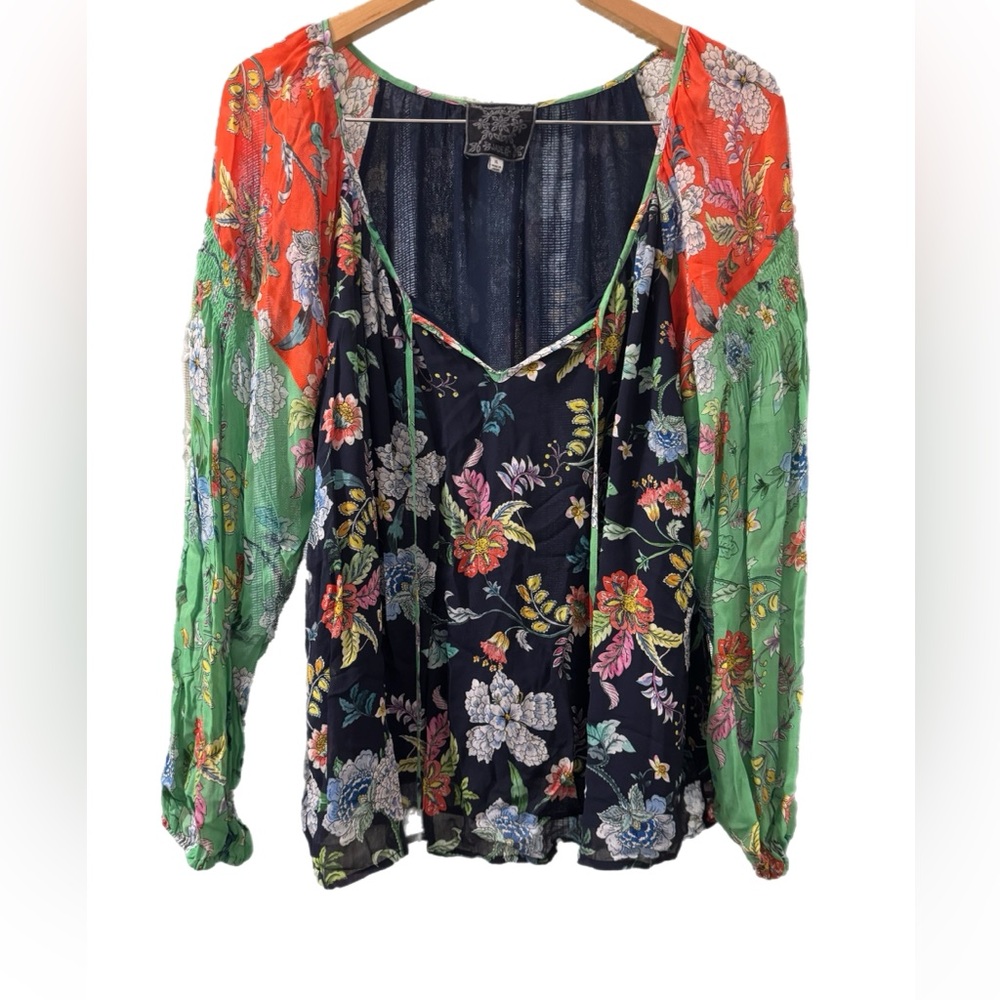 Johnny Was Floral Blouse in Red, Green, and Blue